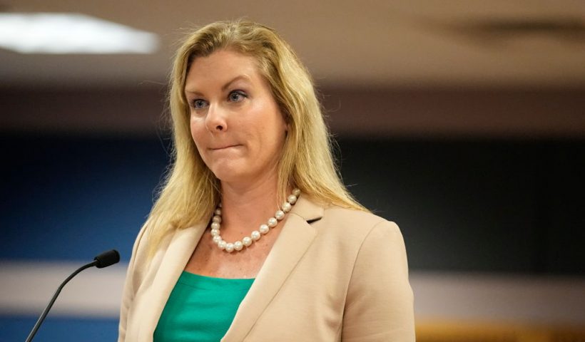 ATLANTA, GA - FEBRUARY 27: Attorney Ashleigh Merchant speaks during a hearing in the case of the State of Georgia v. Donald John Trump at the Fulton County Courthouse on February 27, 2024 in Atlanta, Georgia. Witness and attorney Terrence Bradley testified as Judge McAfee considered an effort by lawyers for former President Donald Trump to disqualify Fulton County District Attorney Fani Willis over her romantic relationship with prosecutor Nathan Wade, who had been Bradley's law partner. (Photo by Brynn Anderson-Pool/Getty Images)