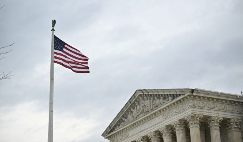 The US Supreme Court in Washington, DC, on February 28, 2024. The US Supreme Court on Wednesday will hear arguments on the legality of "bump stocks," simple devices that can allow automatic fire from otherwise semi-automatic guns. The case stems from the worst mass shooting in US history, in October 2017, when a man, using guns equipped with bump stocks, fired on a crowd attending an outdoor music concert in Las Vegas, killing 58 people and wounding around 500. (Photo by Mandel NGAN / AFP) (Photo by MANDEL NGAN/AFP via Getty Images)