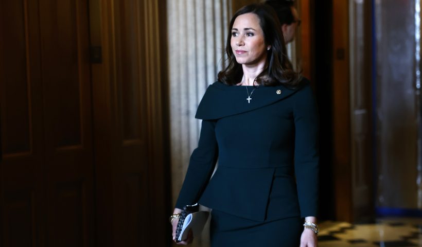 WASHINGTON, DC - FEBRUARY 27: Sen. Katie Britt (R-AL) walks to a luncheon with Senate Republicans at the U.S. Capitol Building on February 27, 2024 in Washington, DC. U.S. President Joe Biden held a meeting with the top four Congressional leaders at the White House to discuss passing federal government funding legislation before upcoming deadlines. (Photo by Anna Moneymaker/Getty Images)