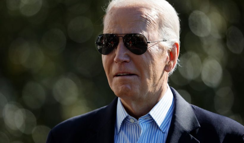 WASHINGTON, DC - FEBRUARY 29: U.S. President Joe Biden walks across the South Lawn before boarding the Marine One presidential helicopter and departing the White House on February 29, 2024 in Washington, DC. (Photo by Chip Somodevilla/Getty Images)