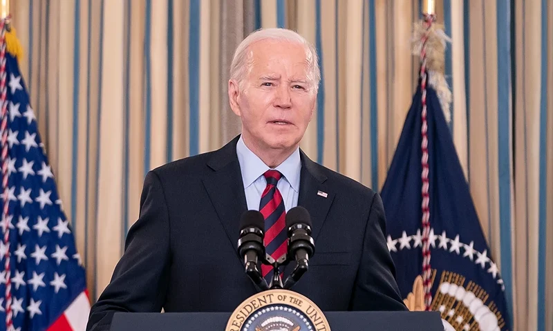 WASHINGTON, DC - MARCH 5: President Joe Biden speaks during a meeting with his Competition Council in the State Dining Room of the White House on March 5, 2024 in Washington, DC. Biden announced new economic measures during the meeting. (Photo by Nathan Howard/Getty Images)