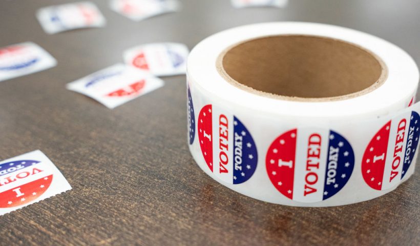 I voted stickers lay on a table at a polling station in Nashville, Tennessee on Super Tuesday, March 5, 2024. Americans from 15 states and one territory vote simultaneously on "Super Tuesday," a campaign calendar milestone expected to leave Donald Trump a hair's breadth from securing the Republican Party's presidential nomination. (Photo by SETH HERALD / AFP) (Photo by SETH HERALD/AFP via Getty Images)