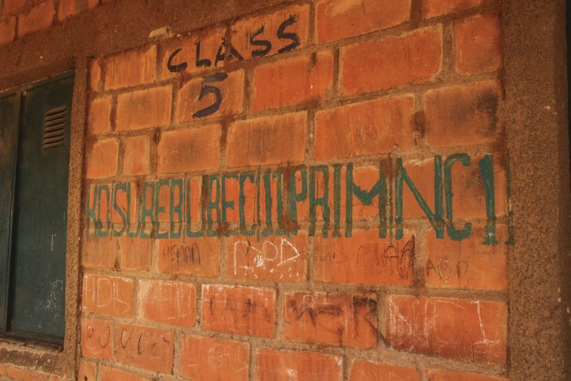 A general view of writing on a wall outside a classroom at Kuriga school in Kuririga on March 8, 2024, where more than 250 pupils kidnapped by gunmen. Nigeria's President Bola Ahmed Tinubu on March 8, 2024 sent troops to rescue more than 250 pupils kidnapped by gunmen from a school in the country's northwest in one of the largest mass abductions in three years. The Kaduna state attack was the second mass kidnapping in a week in Africa's most populous state, where heavily armed criminal gangs on motorbikes target victims in villages and schools and along highways in the hunt for ransom payments. Local government officials in Kaduna State confirmed the kidnapping attack on Kuriga school on March 7, 2024, but they have still not given figures as they said they were still working out how many children had been abducted. (Photo by Haidar Umar / AFP) (Photo by HAIDAR UMAR/AFP via Getty Images)