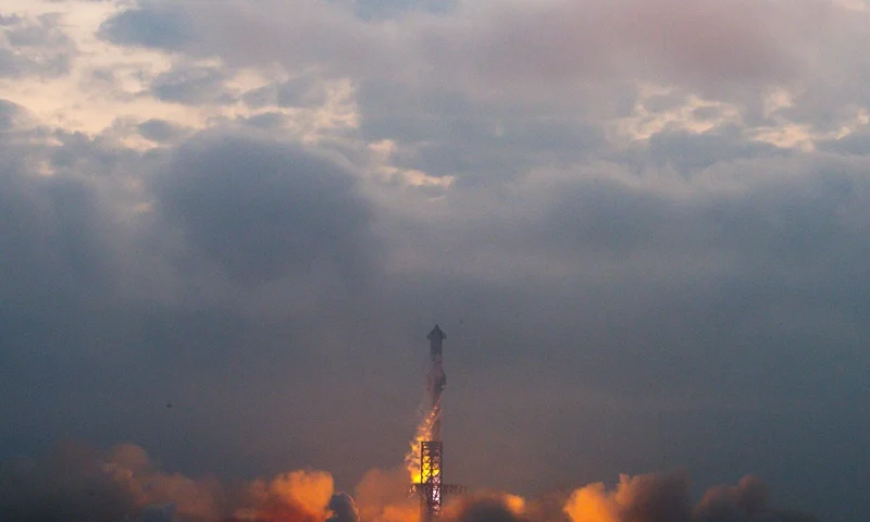 US-SPACE-AEROSPACE-SPACEX-STARSHIP The SpaceX Starship spacecraft lifts off from Starbase in Boca Chica, Texas, on March 14, 2024. SpaceX on Thursday carried out the third test launch of Starship, the world's most powerful rocket. SpaceX's Starship mega rocket was "lost" during re-entry through Earth's atmosphere during its third test flight, the company said in a webcast. "We are making the call now that we have lost ship 28," an announcer said during a live stream. (Photo by Chandan KHANNA / AFP) (Photo by CHANDAN KHANNA/AFP via Getty Images)