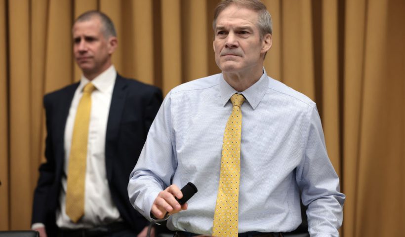 WASHINGTON, DC - MARCH 12: Chairman of the House Judiciary Committee Rep. Jim Jordan (R-OH) arrives for a hearing with former special counsel Robert K. Hur testifies to the House Judiciary Committee on March 12, 2024 in Washington, DC. Hur investigated U.S. President Joe Biden’s mishandling of classified documents and published a final report with contentious conclusions about Biden’s memory. (Photo by Win McNamee/Getty Images)