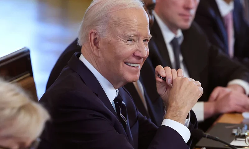 WASHINGTON, DC - MARCH 12: U.S. President Joe Biden speaks during a meeting with Polish President Andrzej Duda and Prime Minister Donald Tusk in the East Room of the White House on March 12, 2024 in Washington, DC. The leaders spoke on European security and reaffirmed military cooperation as Russia's war against Ukraine continues. (Photo by Kevin Dietsch/Getty Images)