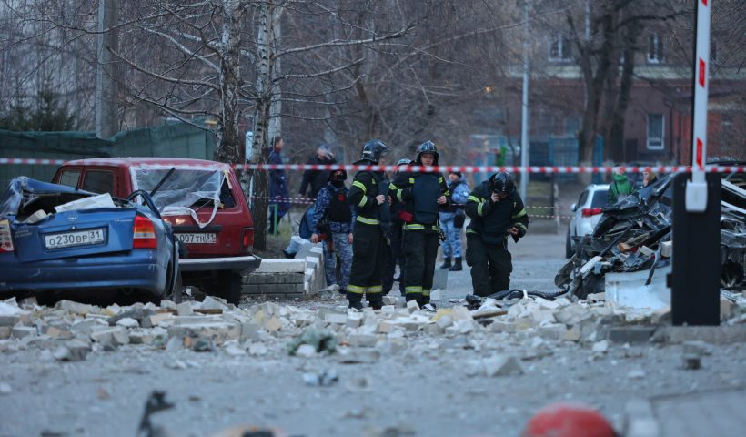 A view shows aftermath of fresh air attacks on Belgorod on March 24, 2024. (Photo by STRINGER / AFP) (Photo by STRINGER/AFP via Getty Images)