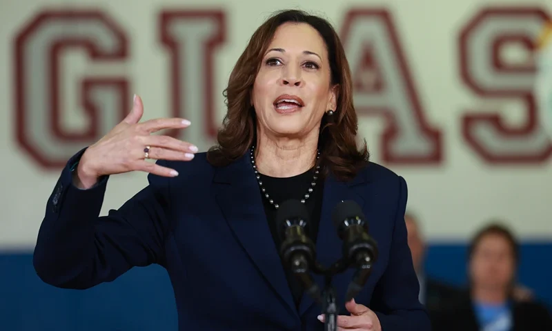Vice President Kamala Harris Visits Site Of Parkland School Shooting, Marjory Stoneman Douglas High School PARKLAND, FLORIDA - MARCH 23: U.S. Vice President Kamala Harris speaks to the media during a visit to Marjory Stoneman Douglas High School on March 23, 2024, in Parkland, Florida. Harris spoke about gun safety measures after a meeting with the families whose loved ones were murdered during the 2018 mass shooting that took the lives of 14 students and three staff members. (Photo by Joe Raedle/Getty Images)