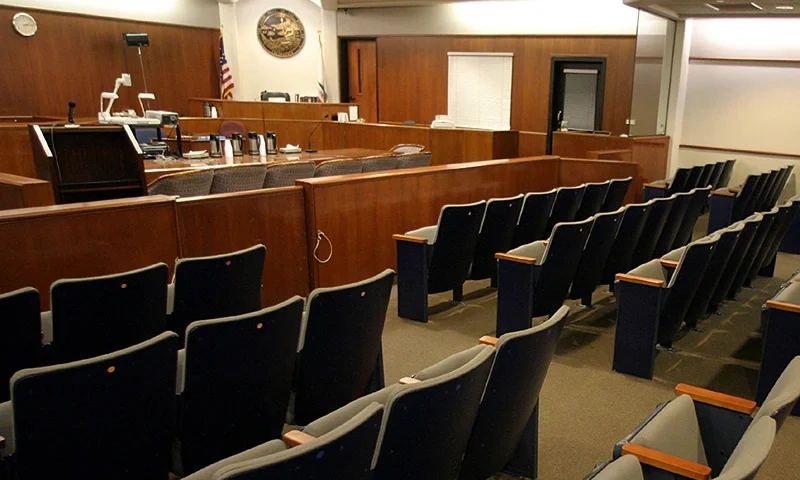 SANTA MARIA, CA - JANUARY 30: A view inside Courtroom #8, one day before jury selection begins for the Michael Jackson child molestation trial at the Superior Court of California courthouse on January 30, 2005 in Santa Maria, California. (Photo by Spencer Weiner-Pool/Getty Images)