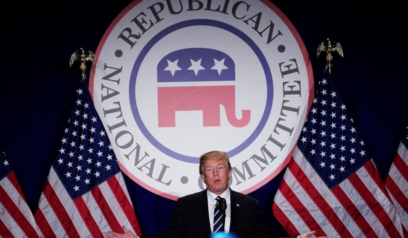 US President Donald Trump speaks at the Republican National Committee winter meeting at the Trump International Hotel in Washington, DC on February 1, 2018. (Photo by MANDEL NGAN / AFP) (Photo by MANDEL NGAN/AFP via Getty Images)