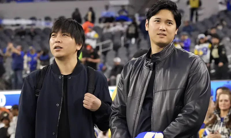 Los Angeles Dodgers player Shohei Ohtani (right) and interpreter Ippei Mizuhara attend the game between the Los Angeles Rams and the New Orleans Saints at SoFi Stadium. Mandatory Credit: Kirby Lee-USA TODAY Sports/FILE PHOTO
