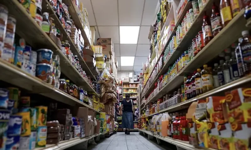 A woman shops for groceries at El Progreso Market in the Mount Pleasant neighborhood of Washington, D.C., U.S., August 19, 2022. REUTERS/Sarah Silbiger/File Photo