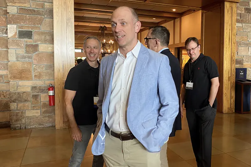 Chicago Fed President Austan Goolsbee reacts as he heads into the Kansas City Fed's annual economic symposium in Jackson Hole, Wyoming, U.S., August 24, 2023. REUTERS/Ann Saphir/File Photo