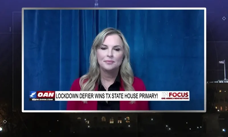 Video still from In Focus on One America News Network during an interview with the guest, Shelley Luther.
