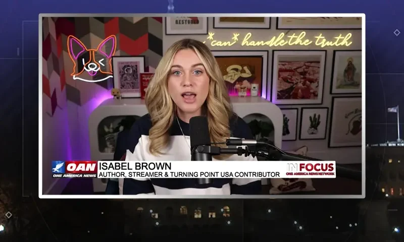 Video still from In Focus on One America News Network during an interview with the guest, Isabel Brown.