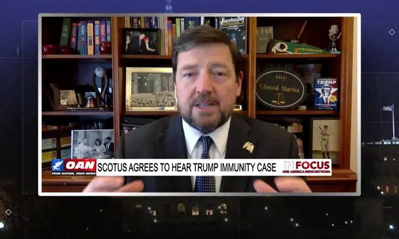 Video still from In Focus on One America News Network during an interview with the guest, Ed Martin.