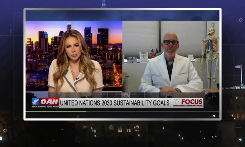 Video still from In Focus on One America News Network showing a split screen of the host on the left side, and on the right side is the guest, Jeff Barke.
