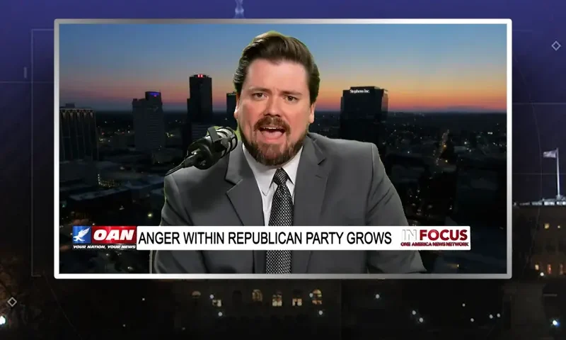 Video still from In Focus on One America News Network during an interview with the guest, Paul Harrell.