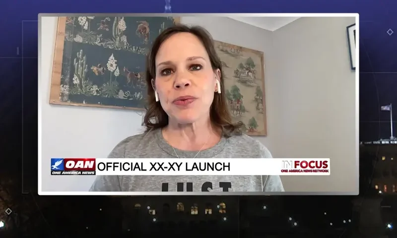 Video still from In Focus on One America News Network during an interview with the guest, Jennifer Sey.
