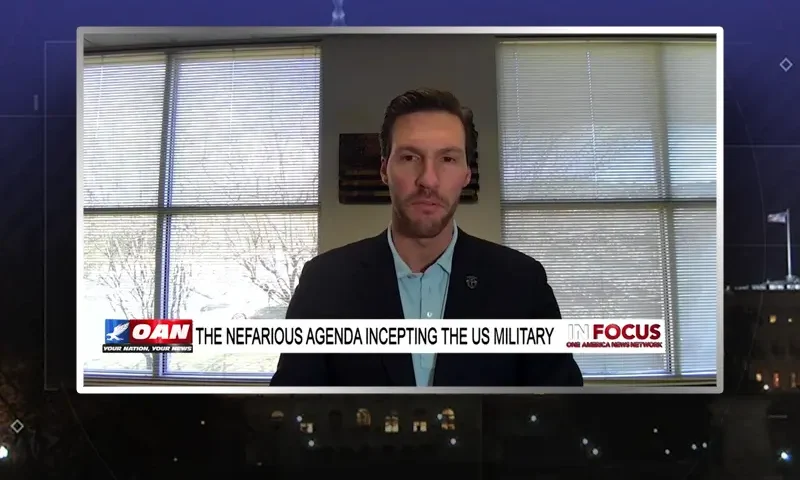 Video still from In Focus on One America News Network during an interview with the guest, Pat Harrigan.
