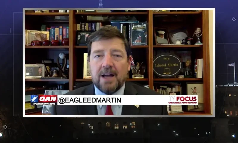 Video still from In Focus on One America News Network during an interview with the guest, Ed Martin.
