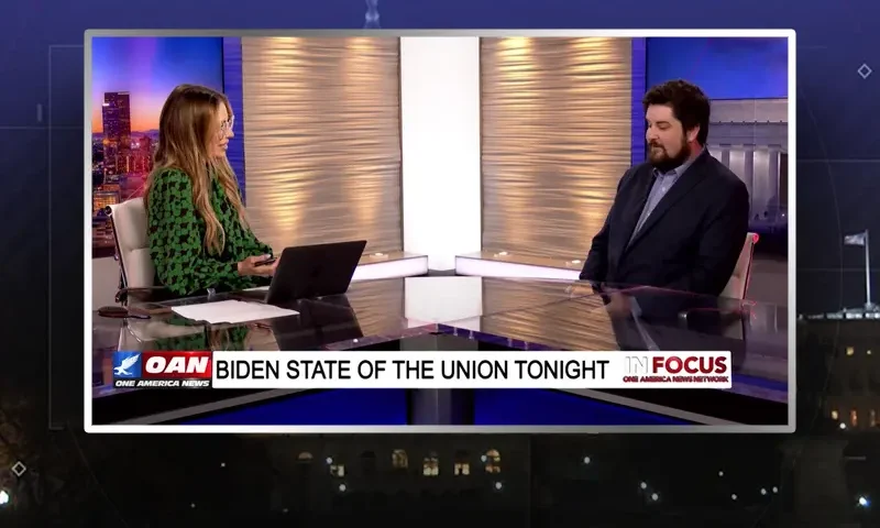 Video still from In Focus on One America News Network during an interview with the guest, Riley Lewis.