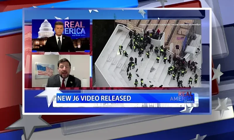 Video still from Real America on One America News Network during an interview with the guest, Ed Martin.
