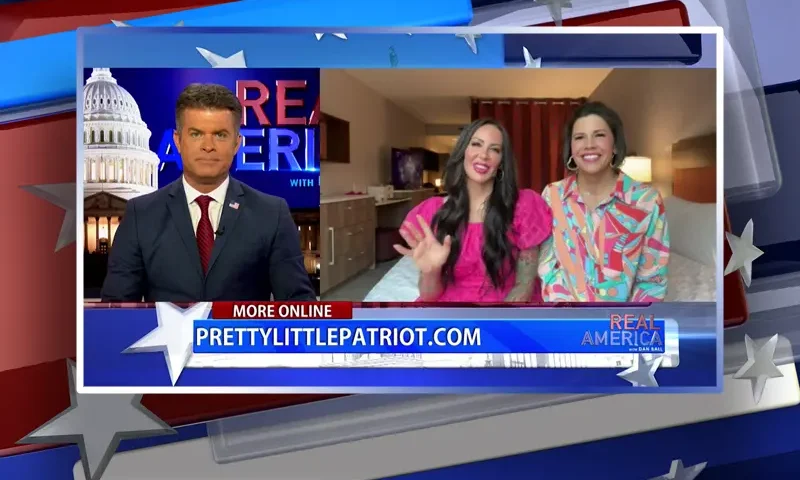 Video still from Real America on One America News Network during an interview with the guests, Kendall Bailey and Lindsey Graham.
