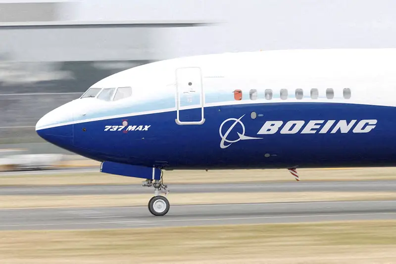 A Boeing 737 Max aircraft during a display at the Farnborough International Airshow, in Farnborough, Britain, July 20, 2022. REUTERS/Peter Cziborra/File Photo