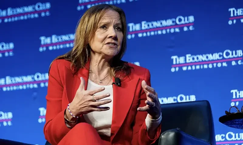 General Motors chair and chief executive officer Mary Barra participates in an Economic Club of Washington discussion in Washington, U.S., December 13, 2023. REUTERS/Elizabeth Frantz/File Photo
