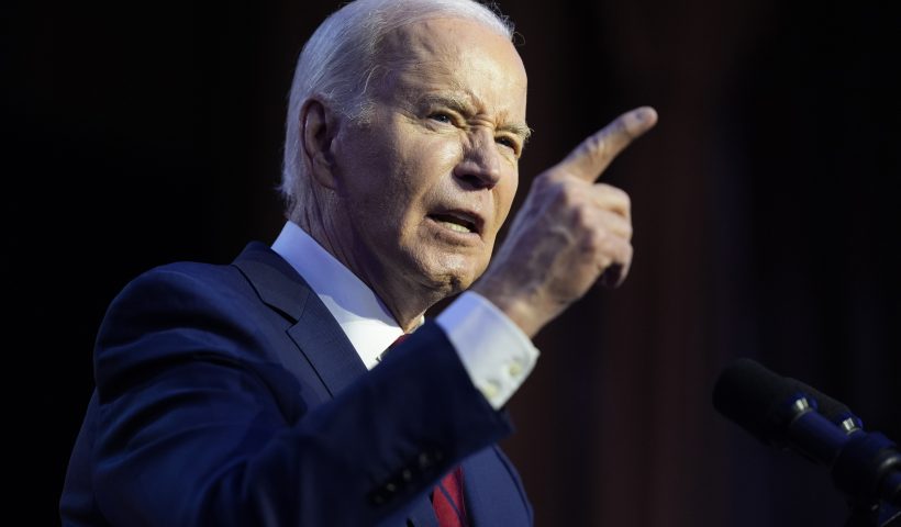President Joe Biden speaks to the North America's Building Trade Union National Legislative Conference, Wednesday, April 24, 2024, in Washington. (AP Photo/Evan Vucci)