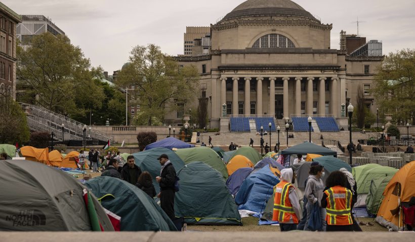 A Pro-Palestinian demonstration encampment is seen at the Columbia University, Saturday, April 27, 2024, in New York. (AP Photo/Yuki Iwamura)