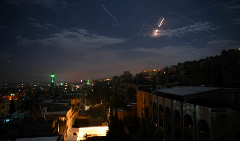 A picture taken early on January 21, 2019 shows Syrian air defence batteries responding to what the Syrian state media said were Israeli missiles targeting Damascus. - Israel struck what it said were Iranian targets in Syria today in response to rocket fire it blamed on Iran, sparking concerns of an escalation after a monitor reported 11 fighters killed. Israel openly claimed responsibility for the strikes against facilities it said belonged to the Iranian Revolutionary Guards' Quds Force, continuing its recent practice of speaking more openly about such raids. (Photo by STR / AFP) (Photo credit should read STR/AFP via Getty Images)