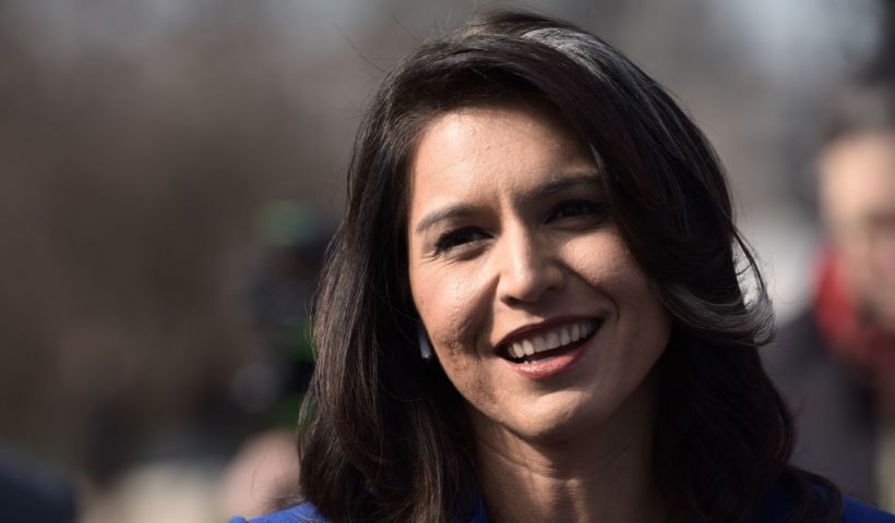 Democrat Congresswoman Tulsi Gabbard from Hawaii, an official candidate for the Democratic Primaries of the 2020 US Presidential election, gives a press conference in Washington DC on February 15, 2019. - At just 37, this congresswoman from Hawaii would be the first Hindu president if elected. A supporter of liberal Bernie Sanders in the 2016 race, military veteran Gabbard was criticised for meeting with Syrian leader Bashar al-Assad during that country's civil war, and for anti-gay positions that she has since retracted and apologised for. (Photo by Eric BARADAT / AFP) (Photo credit should read ERIC BARADAT/AFP via Getty Images)