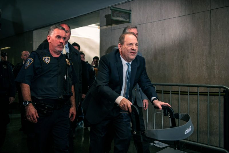 NEW YORK, NY - FEBRUARY 24: Movie producer Harvey Weinstein (R) enters New York City Criminal Court on February 24, 2020 in New York City. Jury deliberations in the high-profile trial are believed to be nearing a close, with a verdict on Weinstein's numerous rape and sexual misconduct charges expected in the coming days. (Photo by Scott Heins/Getty Images)