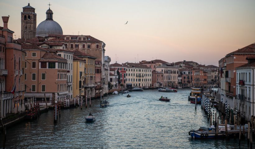VENICE, ITALY - DECEMBER 18: The normally busy Grand Canal is quiet on December 18, 2020 in Venice, Italy. Like many of its neighboring countries, Italy saw a surge in COVID-19 cases in recent months that further dampened the outlook for its tourism sector. (Photo by Laurel Chor/Getty Images)