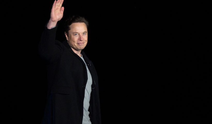 Elon Musk gestures as he speaks during a press conference at SpaceX's Starbase facility near Boca Chica Village in South Texas on February 10, 2022. - Billionaire entrepreneur Elon Musk delivered an eagerly-awaited update on SpaceX's Starship, a prototype rocket the company is developing for crewed interplanetary exploration. (Photo by JIM WATSON / AFP) (Photo by JIM WATSON/AFP via Getty Images)