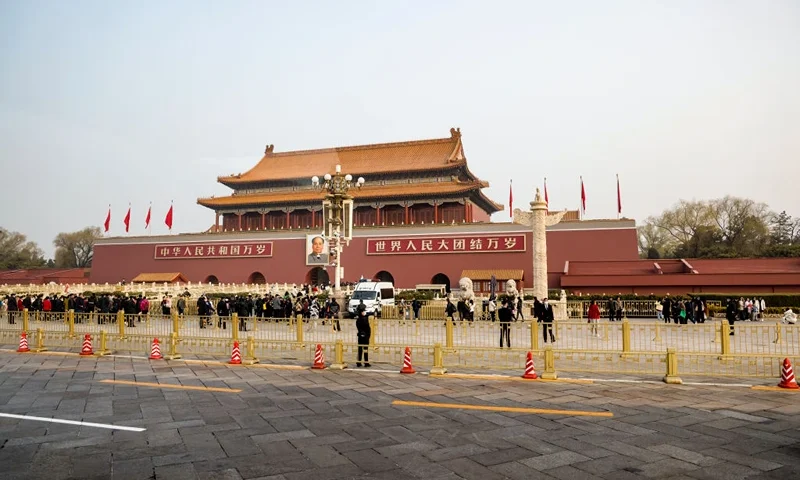 BEIJING, CHINA - MARCH 07: Visitors crowd Beijing Tiananmen Square on March 07, 2023 in Beijing, China. Foreign Minister Qin Gang answered questions from Chinese and foreign journalists on China's foreign policy and foreign relations. (Photo by Lintao Zhang/Getty Images)