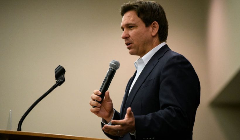 CEDAR RAPIDS, IOWA - MAY 13: Florida Gov. Ron DeSantis speaks during an Iowa GOP reception on May 13, 2023 in Cedar Rapids, Iowa. Although he has not yet announced his candidacy, Gov. DeSantis has received the endorsement of 37 Iowa lawmakers for the Republican presidential nomination next year. (Photo by Stephen Maturen/Getty Images)