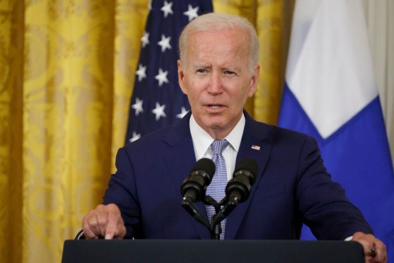 WASHINGTON, DC - AUGUST 09: U.S. President Joe Biden speaks before signing the agreement for Finland and Sweden to be included in the North Atlantic Treaty Organization (NATO) in the East Room of the White House on August 09, 2022 in Washington, DC. Following Russia's invasion of Ukraine, the Republic of Finland and Kingdom of Sweden applied for membership in the Cold War-era military alliance. (Photo by Chip Somodevilla/Getty Images)