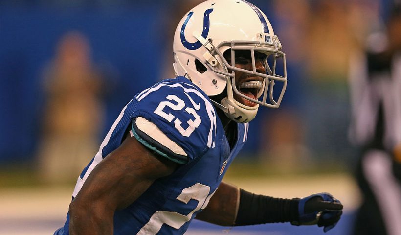 INDIANAPOLIS, IN - DECEMBER 30: Vontae Davis #23 of the Indianapolis Colts celebrates his second interception of the game against the Houston Texans at Lucas Oil Stadium on December 30, 2012 in Indianapolis, Indiana. The Colts defeated the Texans 28-16. (Photo by Jonathan Daniel/Getty Images)