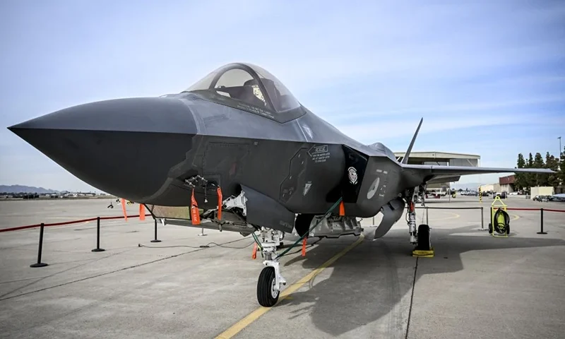 Ilustration picture shows an F35 fighter aircraft at Luke Air Force Base in the marge of a trade mission of the Flemish government to Arizona and California, Monday 04 December 2023. BELGA PHOTO DIRK WAEM (Photo by DIRK WAEM / BELGA MAG / Belga via AFP) (Photo by DIRK WAEM/BELGA MAG/AFP via Getty Images)