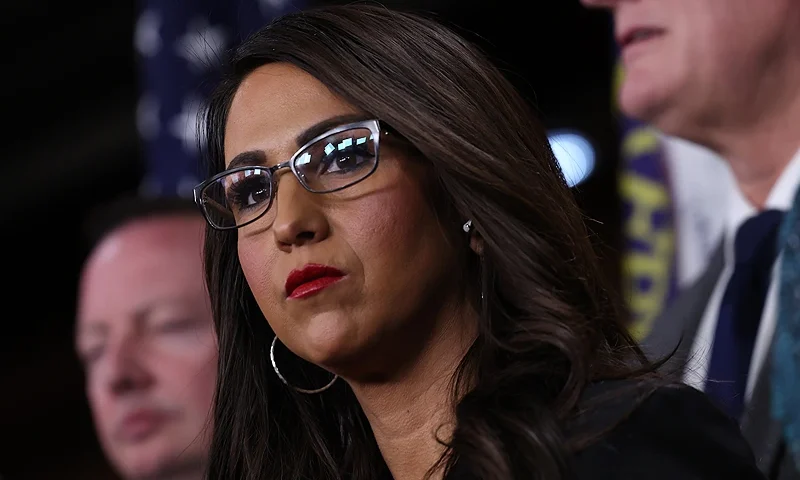 WASHINGTON, DC - FEBRUARY 06: U.S. Rep. Lauren Boebert (R-CO) attends a press conference on President Trump's involvement with January 6 at the U.S. Capitol on February 06, 2024 in Washington, DC. Rep. Matt Gaetz (R-FL) introduced a Sense of Congress resolution stating that former President Trump did not engage in insurrection on January 6, 2021. (Photo by Kevin Dietsch/Getty Images)