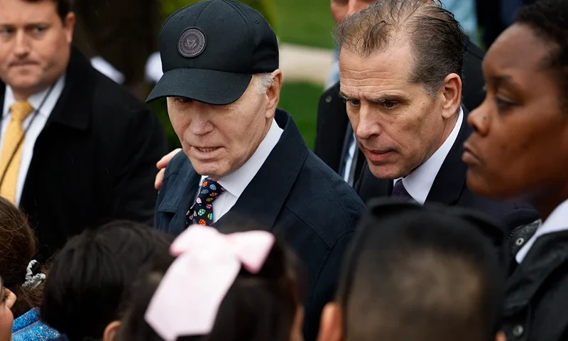 Annual Easter Egg Roll Held On South Lawn Of The White House WASHINGTON, DC - APRIL 01: U.S. President Joe Biden and his son Hunter Biden talk with guests during the White House Easter Egg Roll on the South Lawn on April 01, 2024 in Washington, DC. The White House said they are expecting thousands of children and adults to participate in the annual tradition of rolling colored eggs down the White House lawn, a tradition started by President Rutherford B. Hayes in 1878. (Photo by Chip Somodevilla/Getty Images)