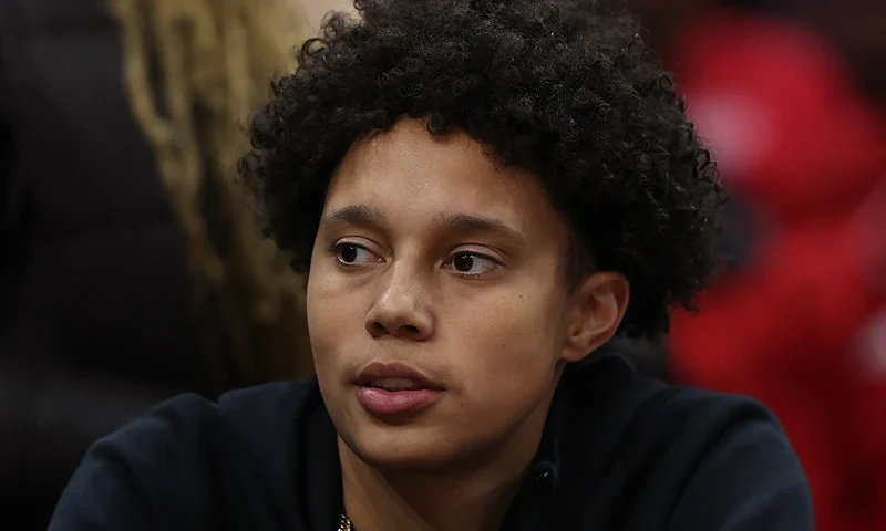CLEVELAND, OHIO - APRIL 05: Brittney Griner looks on in the second half during the NCAA Women's Basketball Tournament Final Four semifinal game between the UConn Huskies and the Iowa Hawkeyes at Rocket Mortgage Fieldhouse on April 05, 2024 in Cleveland, Ohio. (Photo by Steph Chambers/Getty Images)