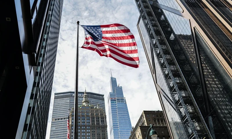 The United States of America flag in the Manhattan borough of New York on April 10, 2024. (Photo by Charly TRIBALLEAU / AFP) (Photo by CHARLY TRIBALLEAU/AFP via Getty Images)