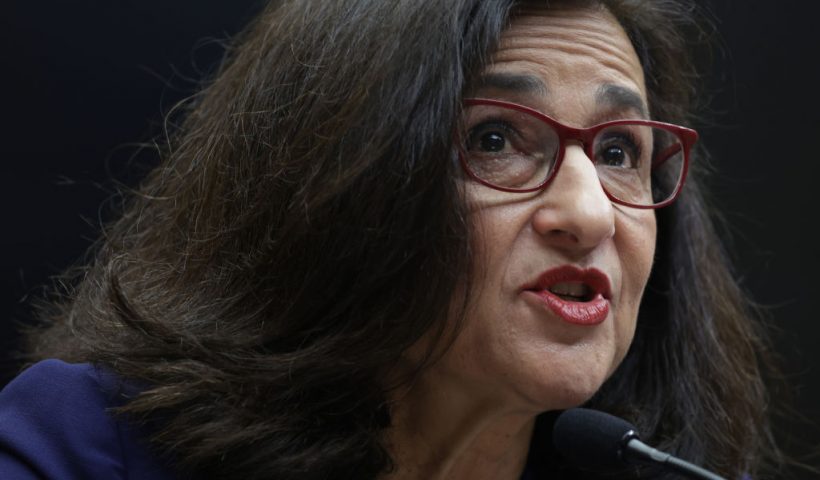 WASHINGTON, DC - APRIL 17: President of Columbia University Nemat “Minouche” Shafik testifies before the House Committee on Education & the Workforce at Rayburn House Office Building on April 17, 2024 in Washington, DC. The committee held a hearing on “Columbia in Crisis: Columbia University’s Response to Antisemitism.” (Photo by Alex Wong/Getty Images)