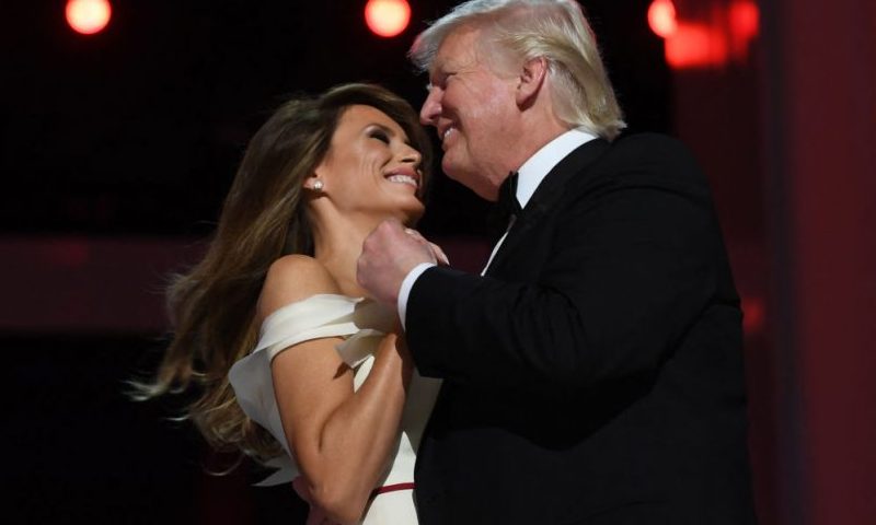TOPSHOT - US President Donald Trump and the first lady Melania Trump dance at the Liberty Ball at the Washington DC Convention Center following Donald Trump's inauguration as the 45th President of the United States, in Washington, DC, on January 20, 2017. (Photo by JIM WATSON / AFP) (Photo by JIM WATSON/AFP via Getty Images)