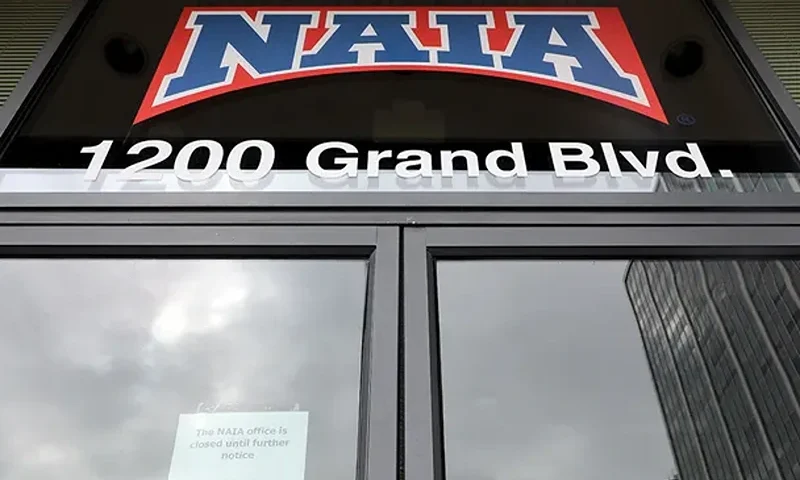 The National Association of Intercollegiate Athletics headquarters on March 26, 2020, in Kansas City, Kansas. (Jamie Squire/Getty Images)