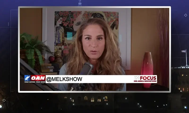 Video still from In Focus on One America News Network during an interview with the guest, Mel K.